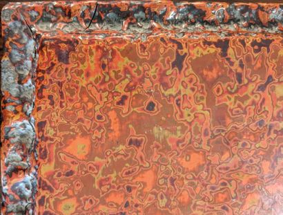 Rectangular stand in iridescent red marbled...