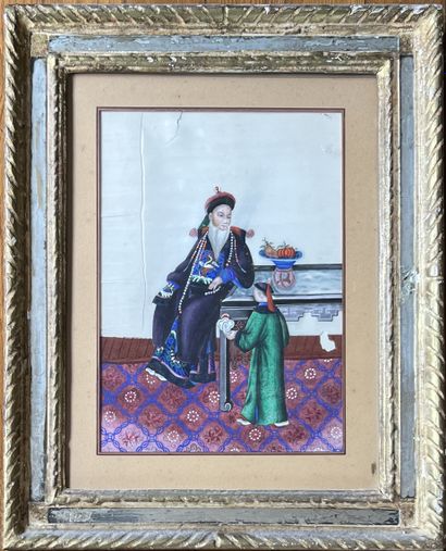 Paire de peintures chinoises sur papier de...