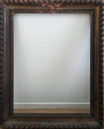 Wooden frame with golden patina, ribbon and...