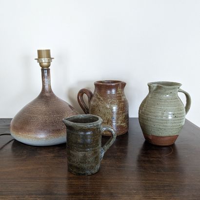 Grès émaillé : pied de lampe, signé illisible...