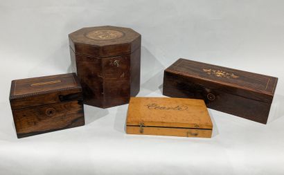 Set of boxes: - glove box in rosewood veneer...