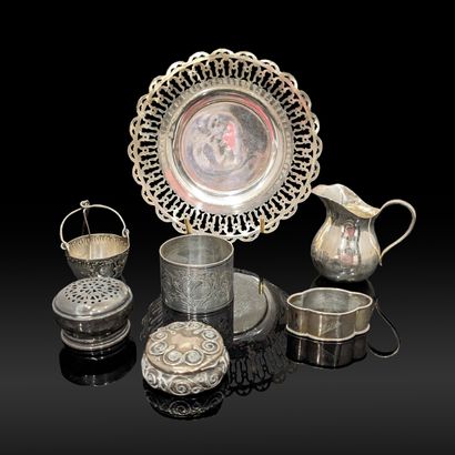 Silver set (925): - miniature milk jug; -...