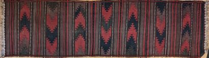 Kilim gallery rug with black, red and wine-red...