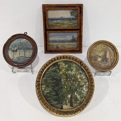Three small round frames and one rectangular...