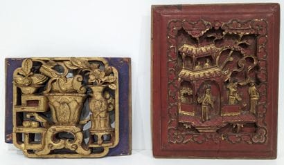 Two Chinese wooden furniture panels: - the...