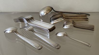 Silver-plated cutlery set with Art Deco stylized...