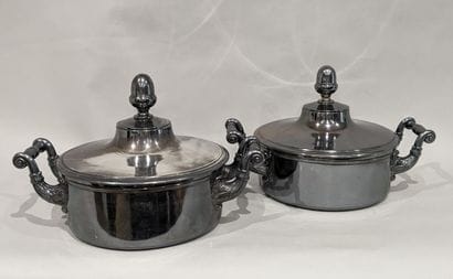 Pair of covered vegetable dishes and their...