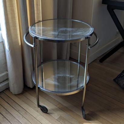 Chromed metal waiter's table, round tops...