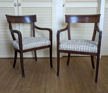 Pair of mahogany armchairs, curved back with...