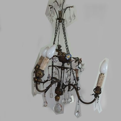 Small four-light chandelier in patinated...