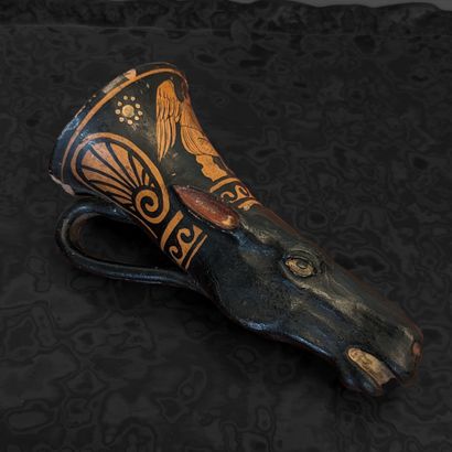 Rhyton vase in the shape of a donkey's head,...