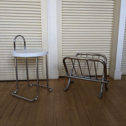 Set: folding magazine rack in chromed tubular...
