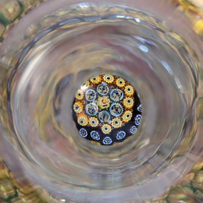 Crystal vase, the base with polychrome millefiori...