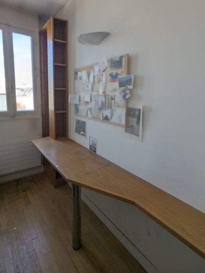 Natural wood console shelf with lateral shelf...