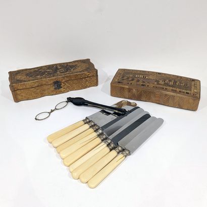 Trinkets: straw marquetry pen tray (missing...