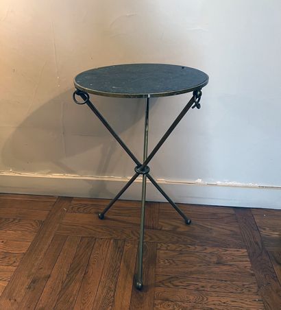 Bronze and brass pedestal table, the round...