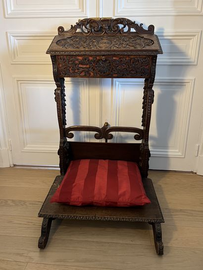 Oak prie-dieu carved with foliage, flowers...