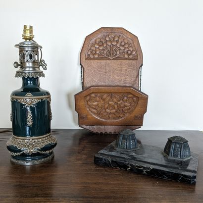 Inkwell, the two hexagonal and pyramid-shaped...
