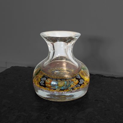 Crystal vase, the base with polychrome millefiori...