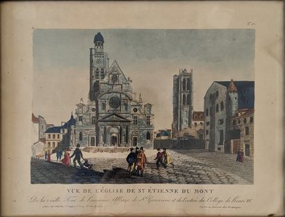 Paire de gravures en couleurs : Vue de l'Eglise...
