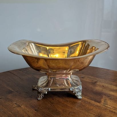 Large silver-plated bowl, the rectangular...
