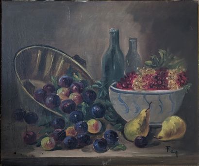 FAY*** : NATURE MORTE AUX FRUITS. Huile sur...