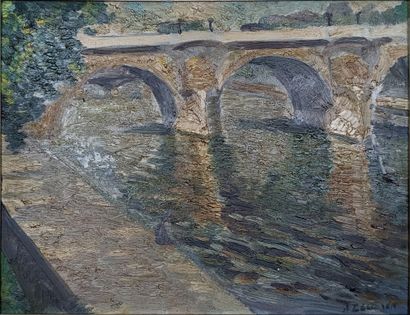 Ecole MODERNE : LE PONT-NEUF. Huile sur panneau,...