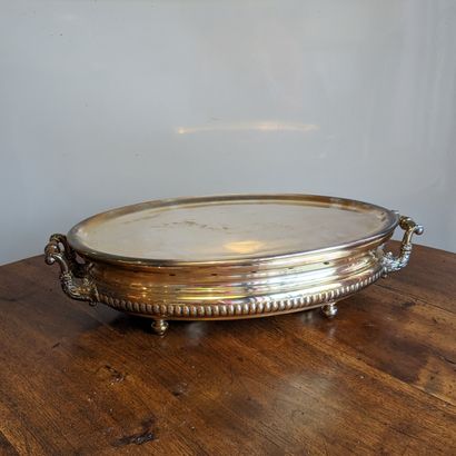 Large oval silver-plated plate warmer with...