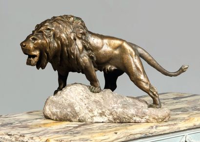 Prosper LECOURTIER (1855-1924). LION RUGISSANT....