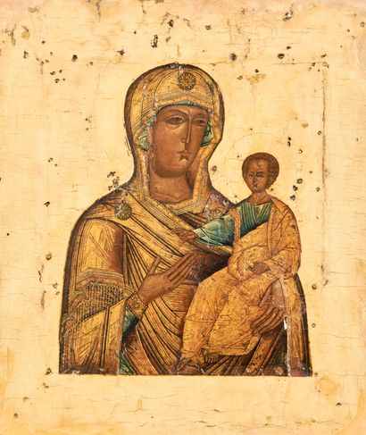 Icône russe figurant une Vierge Hodigitria,...
