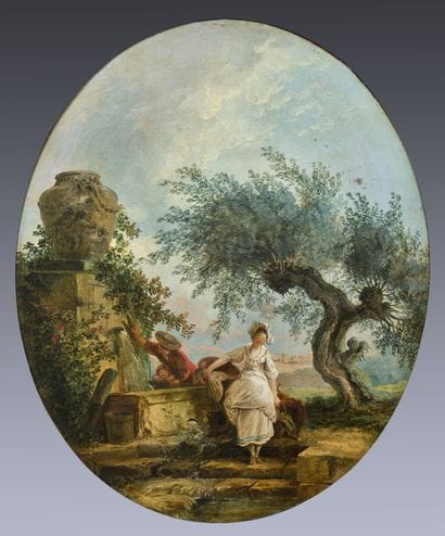 Hubert ROBERT (1733-1808) : HALTE A LA FONTAINE...