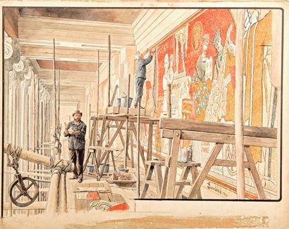 Louis BOMBLED (1862-1927) : POSE DE LA MOSAIQUE...