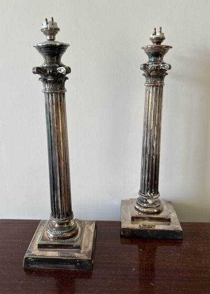Pair of silver-plated metal lamp bases in...