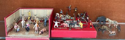 Set of circus lead figurines: horsewoman,...
