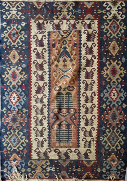 Two polychrome wool kilim rugs. 109 x 148...