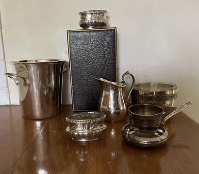 Pair of silver-plated salerons, decorated...