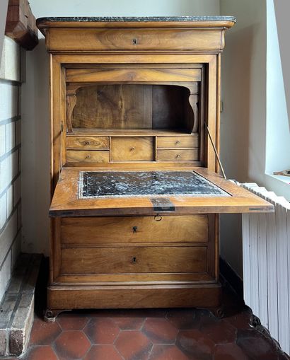 Secretary desk in fruitwood, with one doucine...
