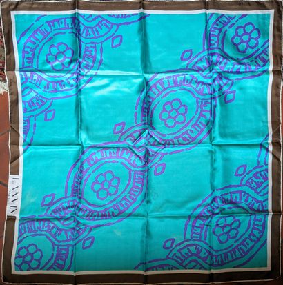LANVIN. Two square silk scarves: one with...