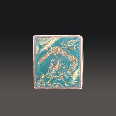 Signet ring in silver (800), with green marbled...