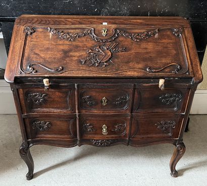 Small scriban desk in patinated natural wood,...