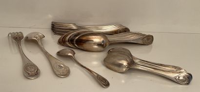 Part of a silver-plated flatware set, the...
