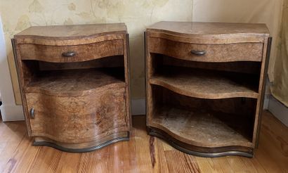 Pair of bedside tables in fruitwood burr,...