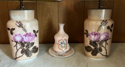 Pair of oval vases in pink opaline, with...