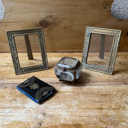 Small reliquary box, gilded brass frame,...