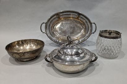 Silver-plated metal: oval-shaped bread basket;...