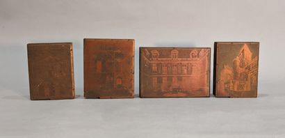 Four plates of copper photogravures with...