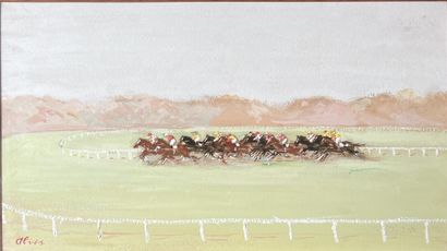 ALVES***: HORSE RACE. Gouache, signed lower...