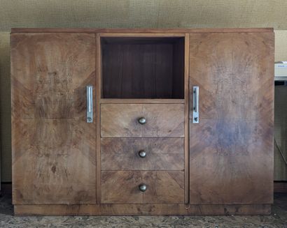 Walnut veneered sideboard, the central part...