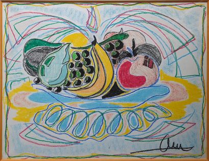 CONTEMPORARY SCHOOL: FRUIT BIN. Oil pastel,...