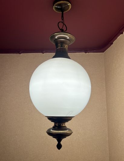 Pair of varnished patinated brass lanterns...